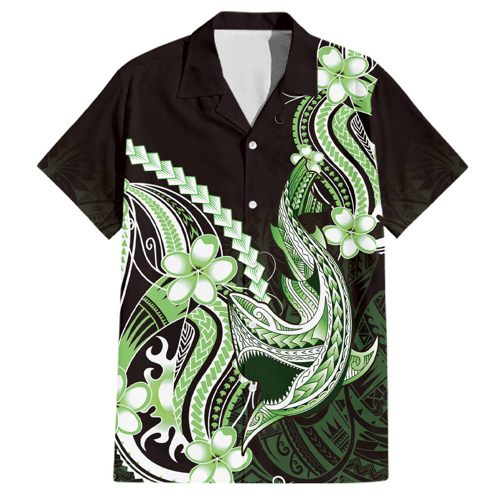 Green Black Aloha Hawaii Family Matching Off Shoulder Maxi Dress and Hawaiian Shirt Polynesian Shark Tattoo Plumeria LT14 Dad's Shirt - Short Sleeve Green - Polynesian Pride