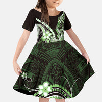 Green Black Aloha Hawaii Family Matching Puletasi and Hawaiian Shirt Polynesian Shark Tattoo Plumeria LT14 Daughter's Dress Green - Polynesian Pride