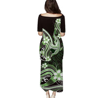 Green Black Aloha Hawaii Family Matching Puletasi and Hawaiian Shirt Polynesian Shark Tattoo Plumeria LT14 - Polynesian Pride