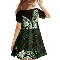 Green Black Aloha Hawaii Family Matching Summer Maxi Dress and Hawaiian Shirt Polynesian Shark Tattoo Plumeria LT14 - Polynesian Pride