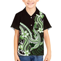 Green Black Aloha Hawaii Family Matching Tank Maxi Dress and Hawaiian Shirt Polynesian Shark Tattoo Plumeria LT14 Son's Shirt Green - Polynesian Pride