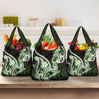 Green Black Aloha Hawaii Grocery Bag Polynesian Shark Tattoo Plumeria LT14 3-pack One Size Green - Polynesian Pride