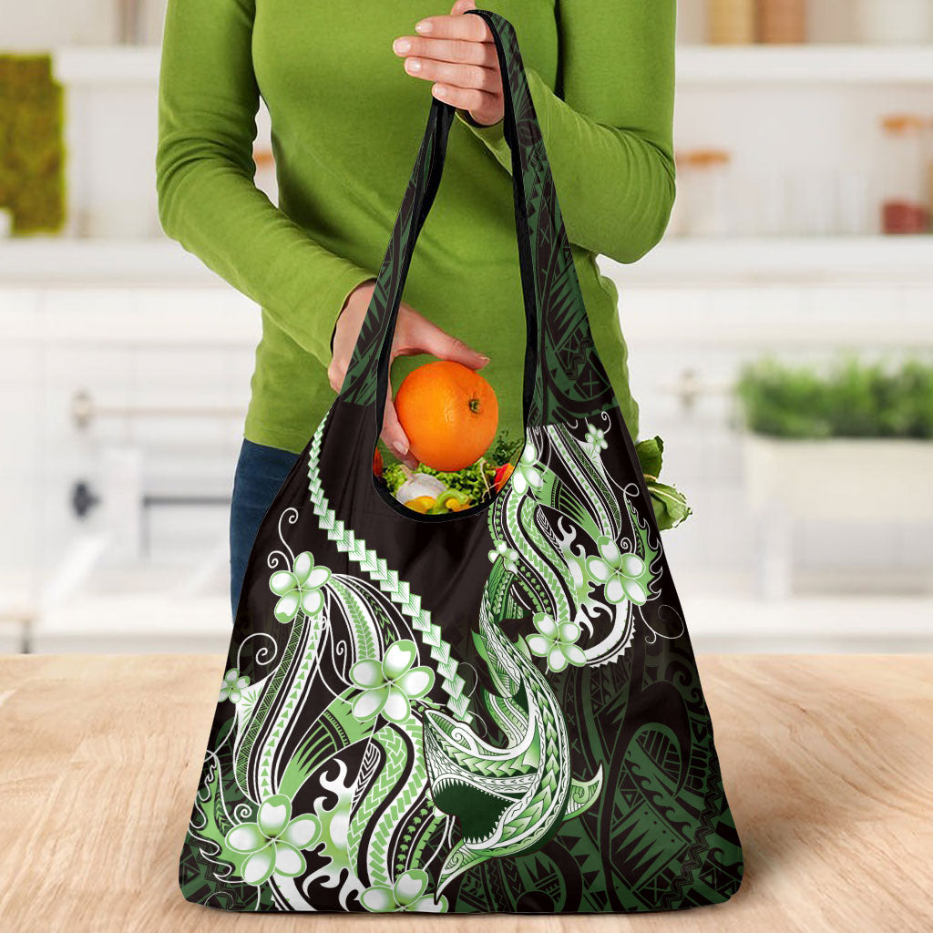 Green Black Aloha Hawaii Grocery Bag Polynesian Shark Tattoo Plumeria LT14 - Polynesian Pride