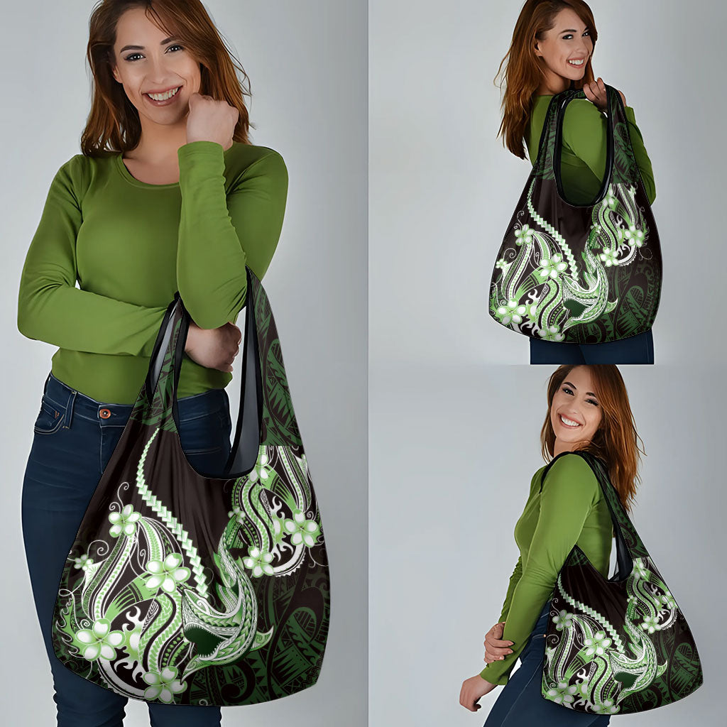 Green Black Aloha Hawaii Grocery Bag Polynesian Shark Tattoo Plumeria LT14 - Polynesian Pride