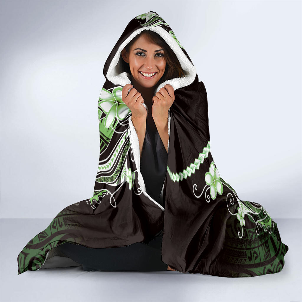 Green Black Aloha Hawaii Hooded Blanket Polynesian Shark Tattoo Plumeria