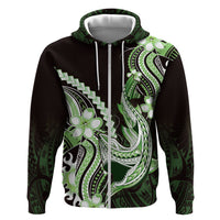 Green Black Aloha Hawaii Hoodie Polynesian Shark Tattoo Plumeria