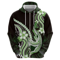 Green Black Aloha Hawaii Hoodie Polynesian Shark Tattoo Plumeria