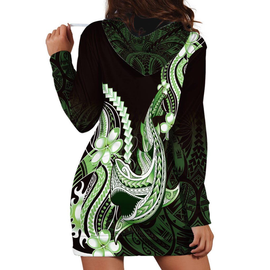 Green Black Aloha Hawaii Hoodie Dress Polynesian Shark Tattoo Plumeria LT14 - Polynesian Pride
