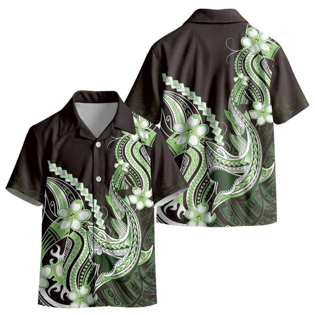 Green Black Aloha Hawaii Kid Hawaiian Shirt Polynesian Shark Tattoo Plumeria LT14 - Polynesian Pride