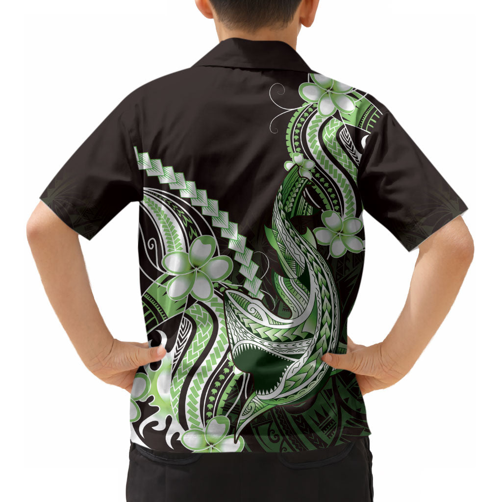 Green Black Aloha Hawaii Kid Hawaiian Shirt Polynesian Shark Tattoo Plumeria LT14 - Polynesian Pride