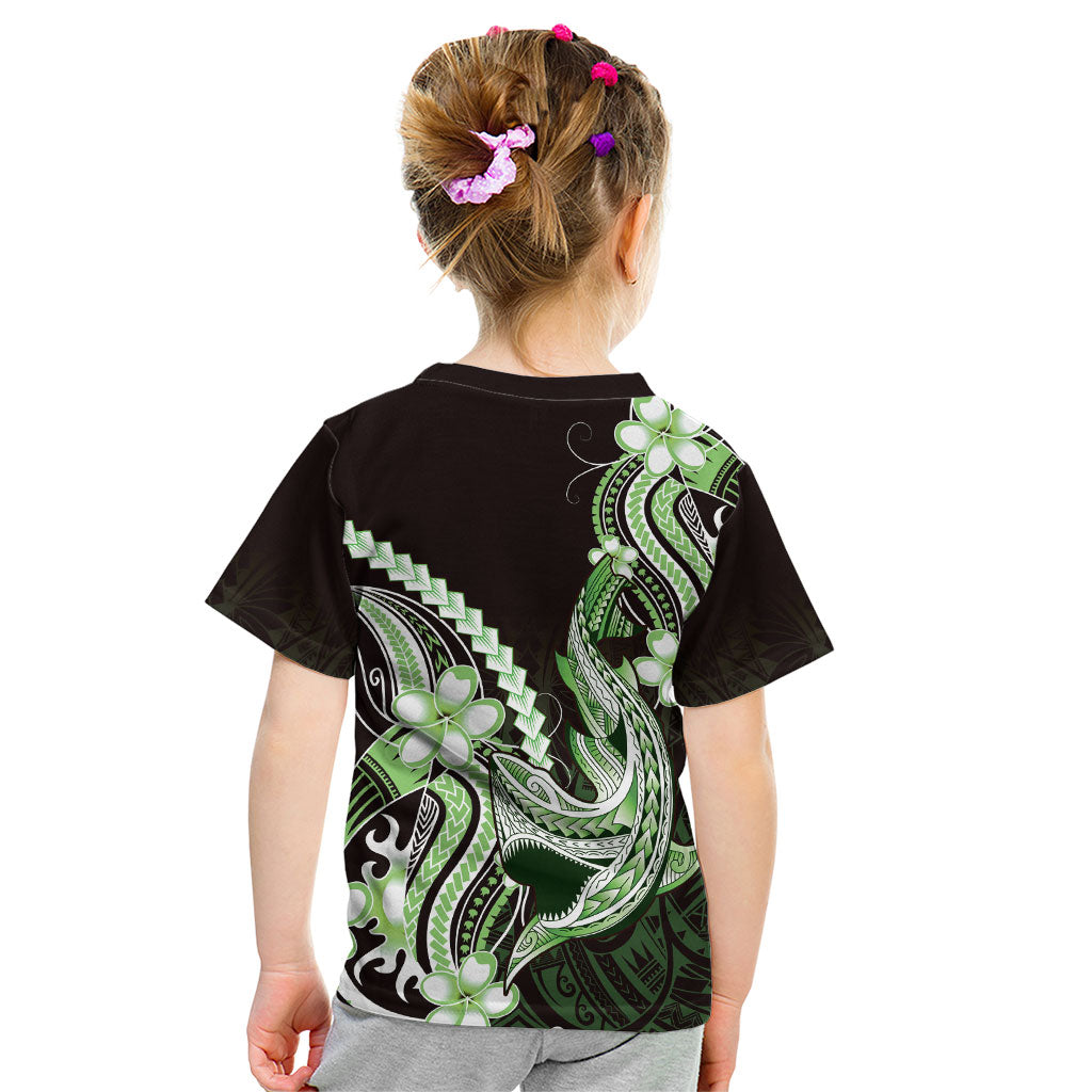 Green Black Aloha Hawaii Kid T Shirt Polynesian Shark Tattoo Plumeria
