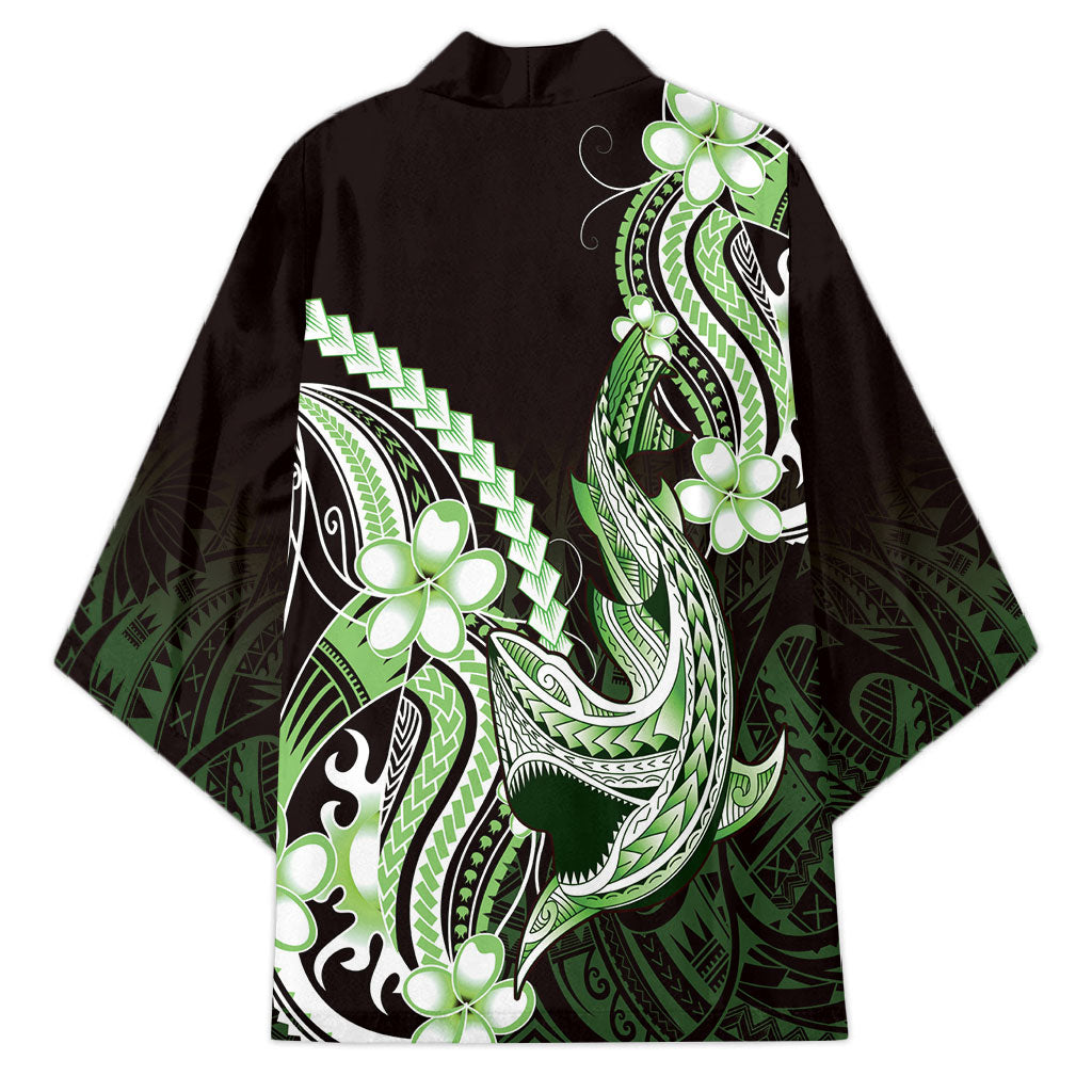Green Black Aloha Hawaii Kimono Polynesian Shark Tattoo Plumeria
