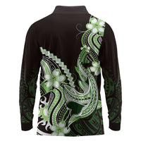 Green Black Aloha Hawaii Long Sleeve Polo Shirt Polynesian Shark Tattoo Plumeria LT14 - Polynesian Pride