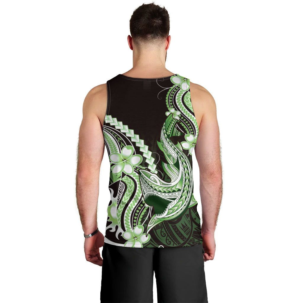 Green Black Aloha Hawaii Men Tank Top Polynesian Shark Tattoo Plumeria