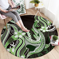 Green Black Aloha Hawaii Round Carpet Polynesian Shark Tattoo Plumeria