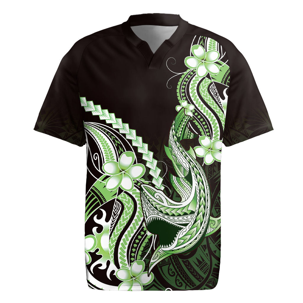 Green Black Aloha Hawaii Rugby Jersey Polynesian Shark Tattoo Plumeria LT14 Green - Polynesian Pride