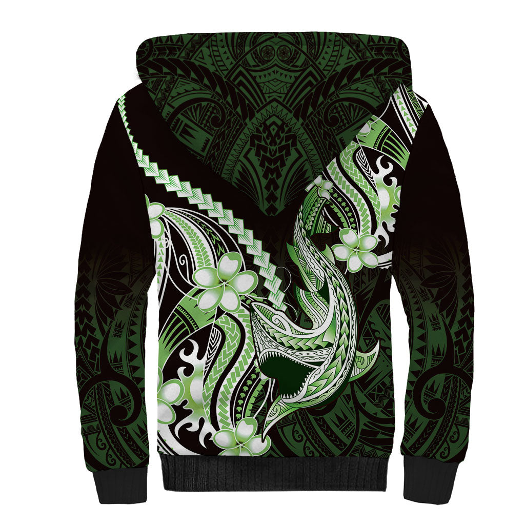 Green Black Aloha Hawaii Sherpa Hoodie Polynesian Shark Tattoo Plumeria LT14 - Polynesian Pride