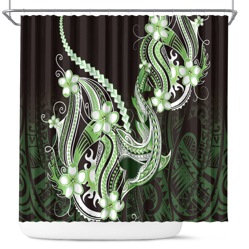Green Black Aloha Hawaii Shower Curtain Polynesian Shark Tattoo Plumeria LT14 Green - Polynesian Pride