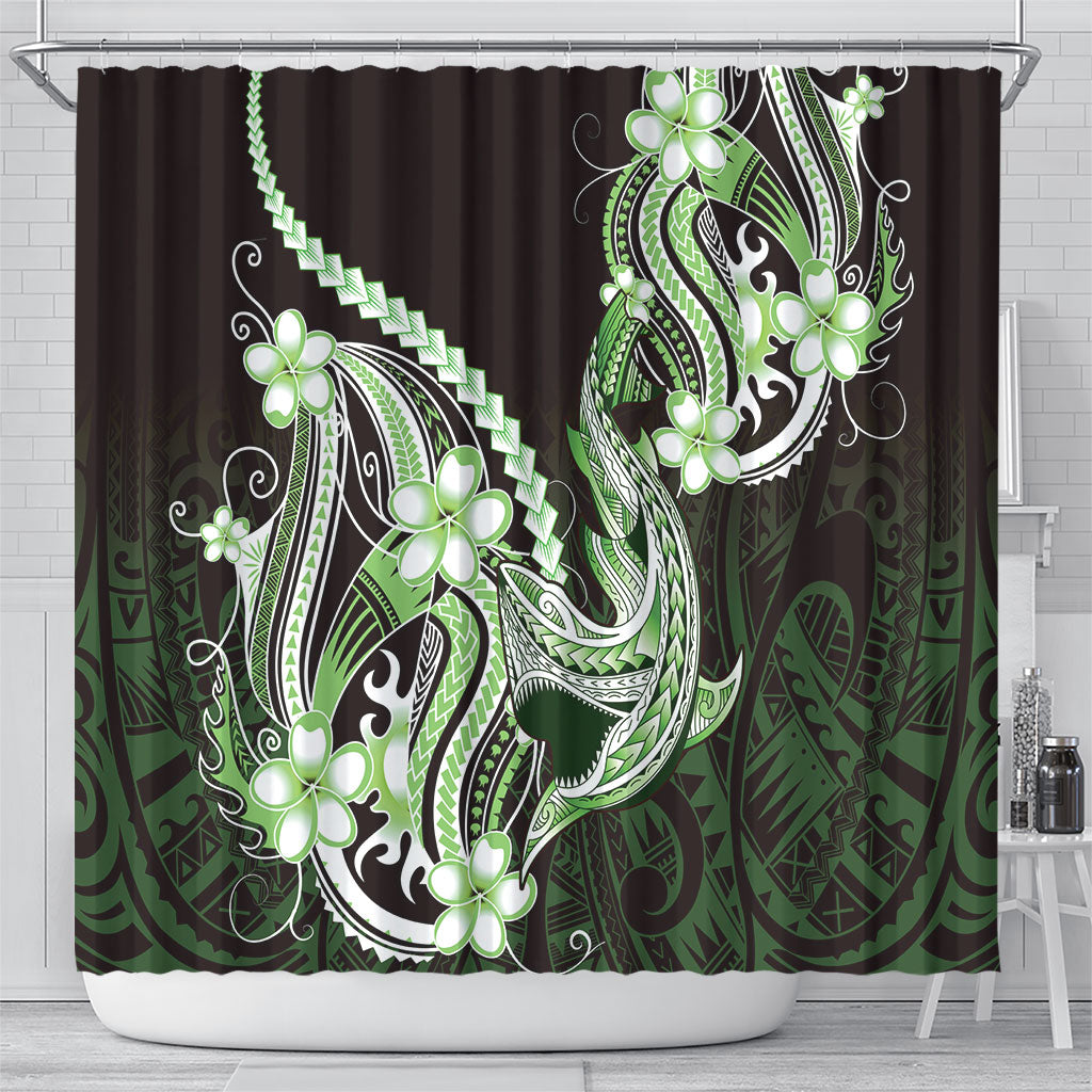 Green Black Aloha Hawaii Shower Curtain Polynesian Shark Tattoo Plumeria LT14 - Polynesian Pride