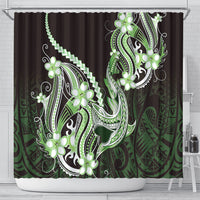 Green Black Aloha Hawaii Shower Curtain Polynesian Shark Tattoo Plumeria LT14 - Polynesian Pride