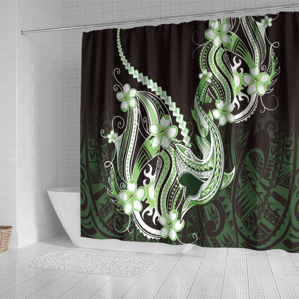 Green Black Aloha Hawaii Shower Curtain Polynesian Shark Tattoo Plumeria LT14 - Polynesian Pride