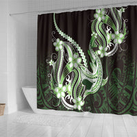 Green Black Aloha Hawaii Shower Curtain Polynesian Shark Tattoo Plumeria LT14 - Polynesian Pride