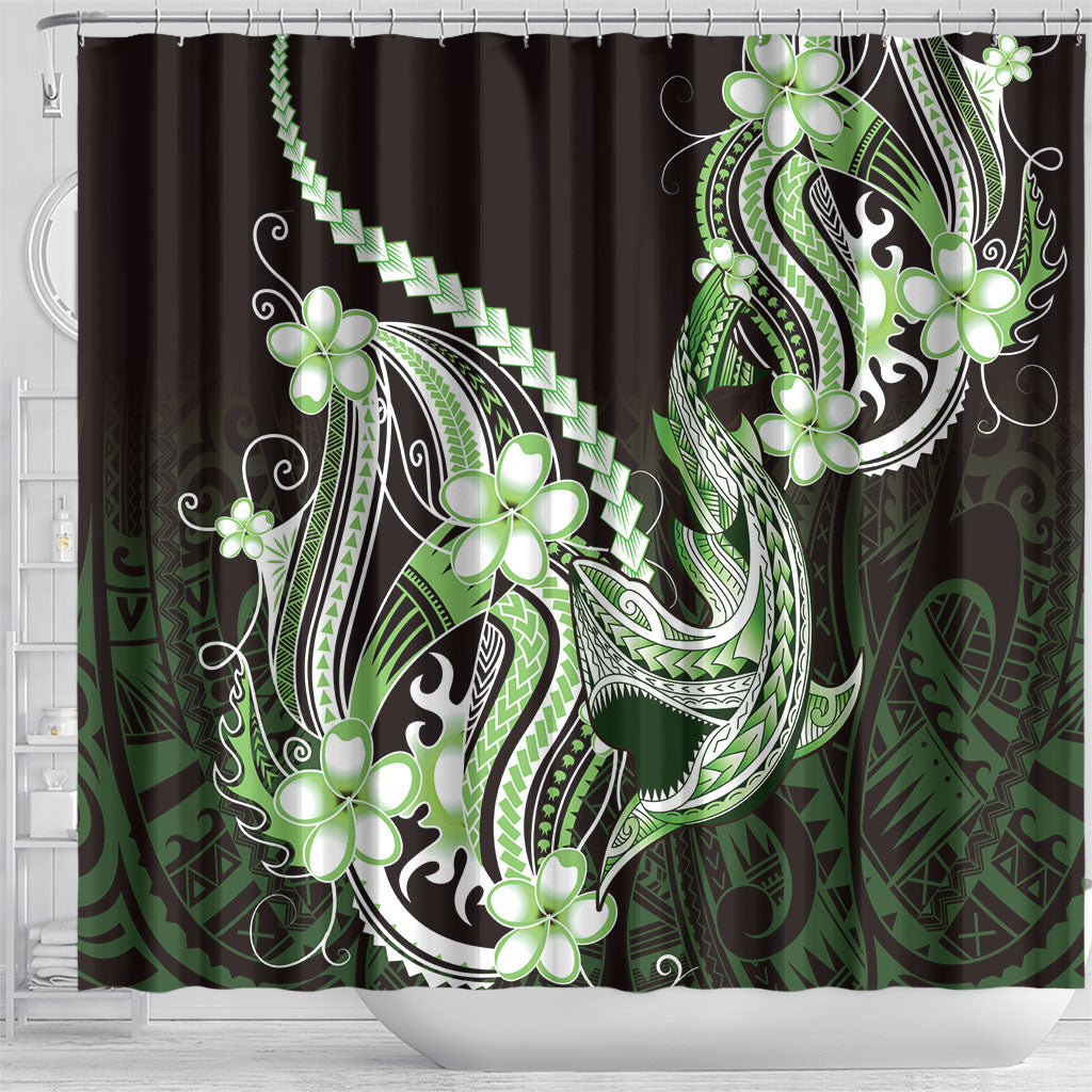 Green Black Aloha Hawaii Shower Curtain Polynesian Shark Tattoo Plumeria LT14 - Polynesian Pride