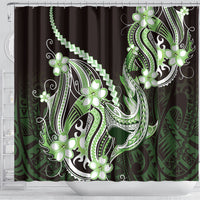 Green Black Aloha Hawaii Shower Curtain Polynesian Shark Tattoo Plumeria LT14 - Polynesian Pride