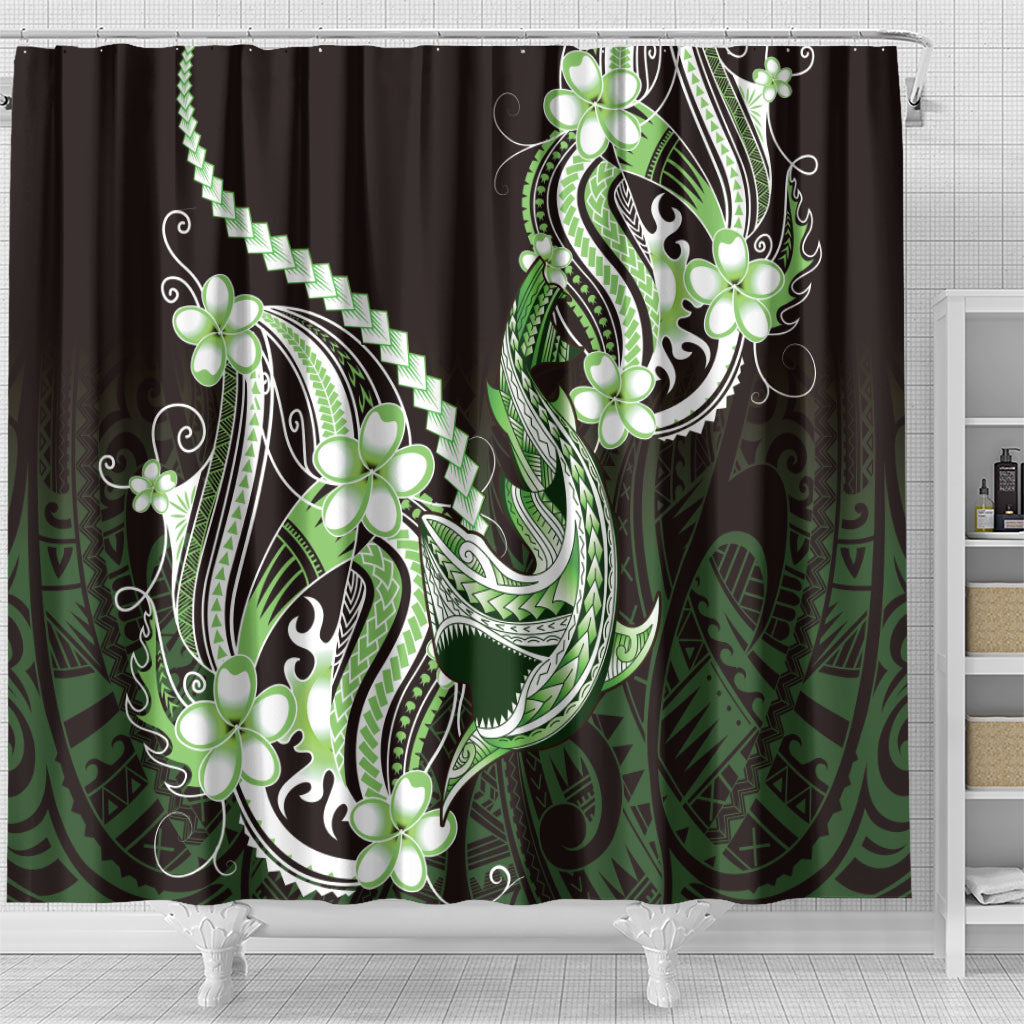 Green Black Aloha Hawaii Shower Curtain Polynesian Shark Tattoo Plumeria LT14 - Polynesian Pride