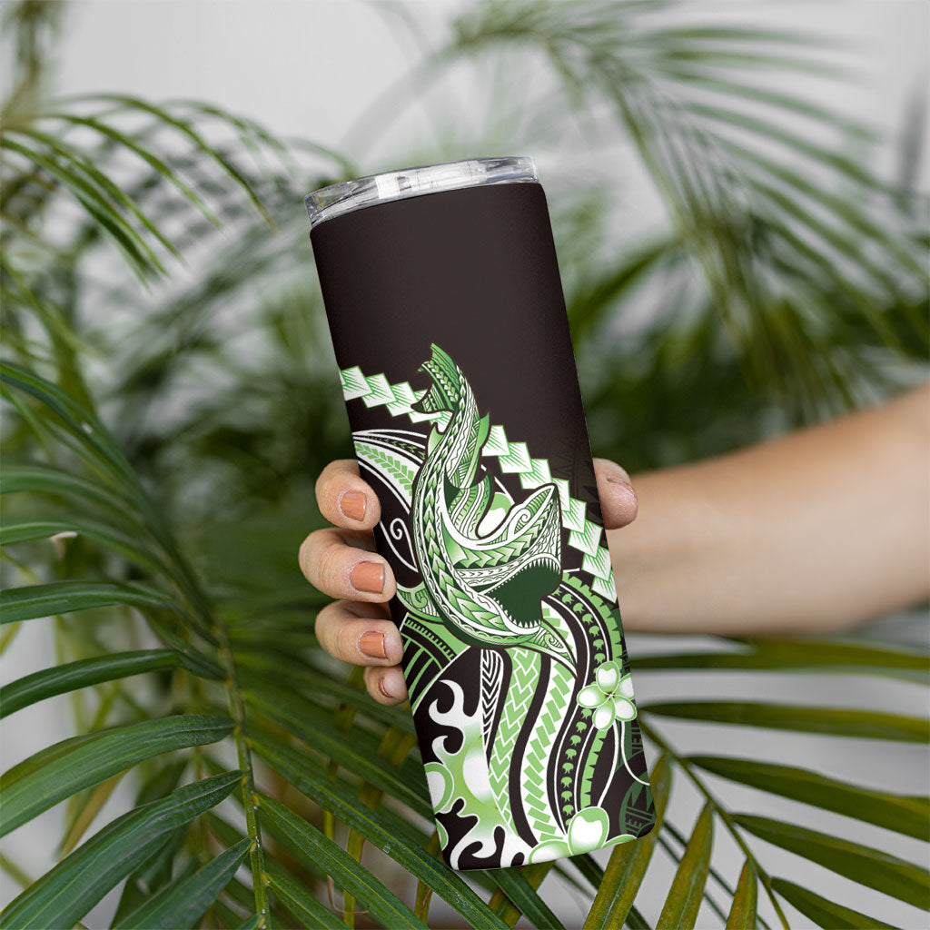 Green Black Aloha Hawaii Skinny Tumbler Polynesian Shark Tattoo Plumeria LT14 - Polynesian Pride