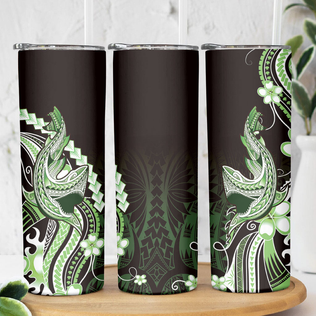 Green Black Aloha Hawaii Skinny Tumbler Polynesian Shark Tattoo Plumeria LT14 - Polynesian Pride