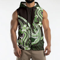 Green Black Aloha Hawaii Sleeveless Zip Hoodie Polynesian Shark Tattoo Plumeria LT14 - Polynesian Pride