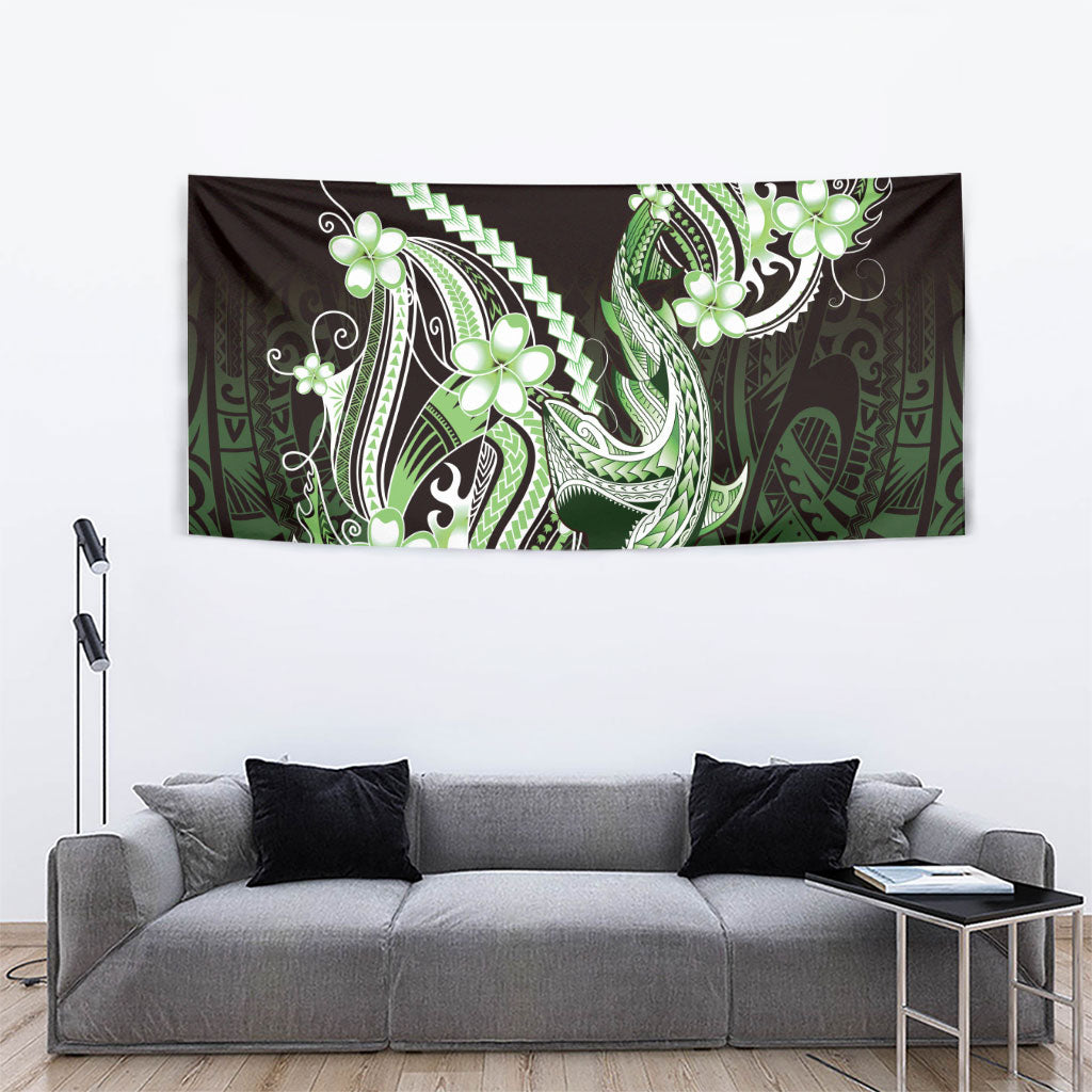 Green Black Aloha Hawaii Tapestry Polynesian Shark Tattoo Plumeria