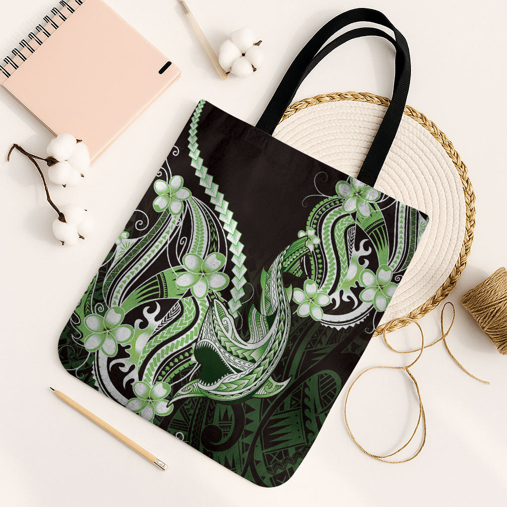 Green Black Aloha Hawaii Tote Bag Polynesian Shark Tattoo Plumeria LT14 Black Strap One Size Green - Polynesian Pride