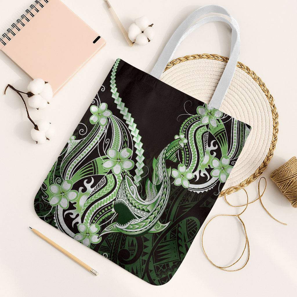 Green Black Aloha Hawaii Tote Bag Polynesian Shark Tattoo Plumeria LT14 White Strap One Size Green - Polynesian Pride
