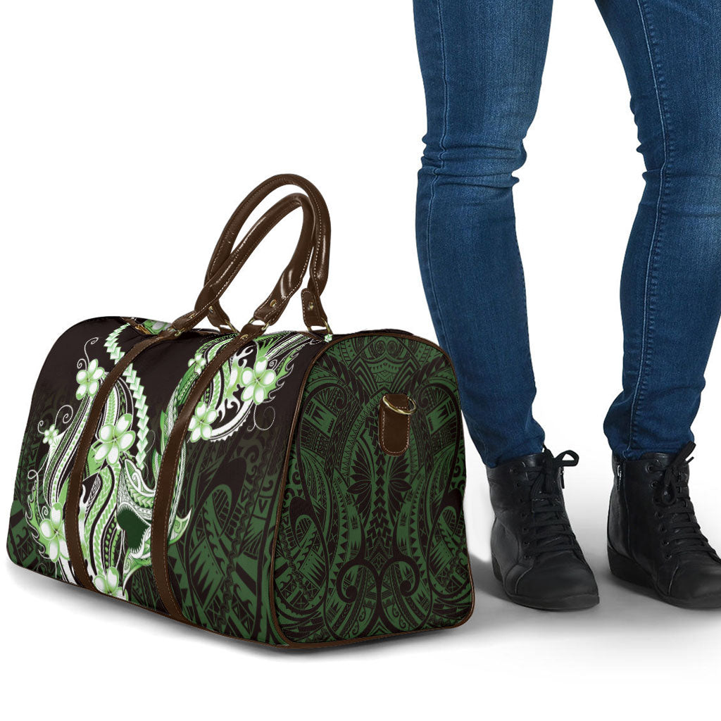 Green Black Aloha Hawaii Travel Bag Polynesian Shark Tattoo Plumeria