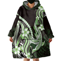 Green Black Aloha Hawaii Wearable Blanket Hoodie Polynesian Shark Tattoo Plumeria LT14 - Polynesian Pride