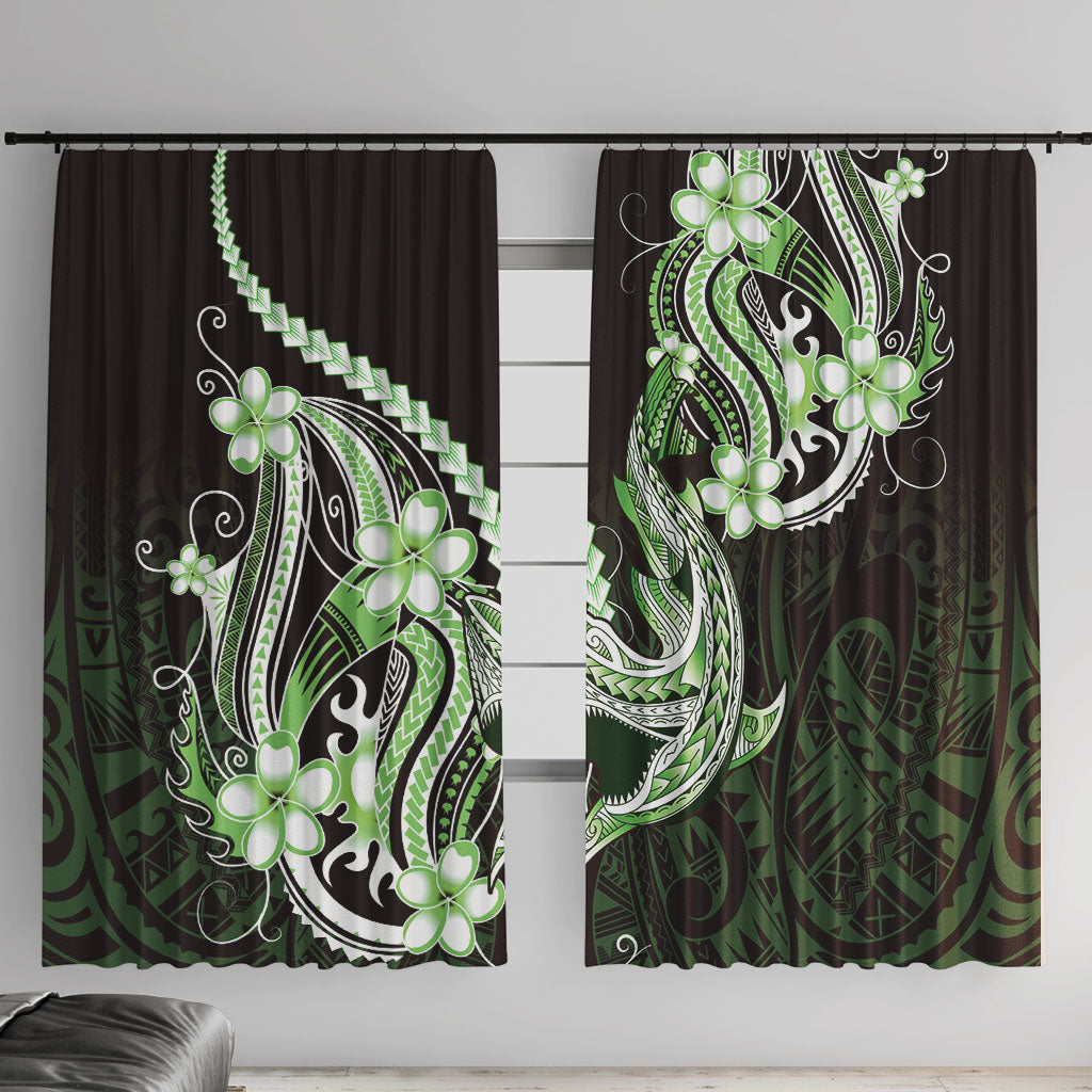 Green Black Aloha Hawaii Window Curtain Polynesian Shark Tattoo Plumeria
