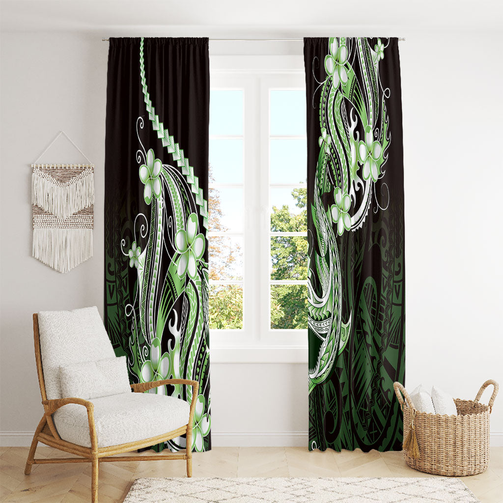 Green Black Aloha Hawaii Window Curtain Polynesian Shark Tattoo Plumeria