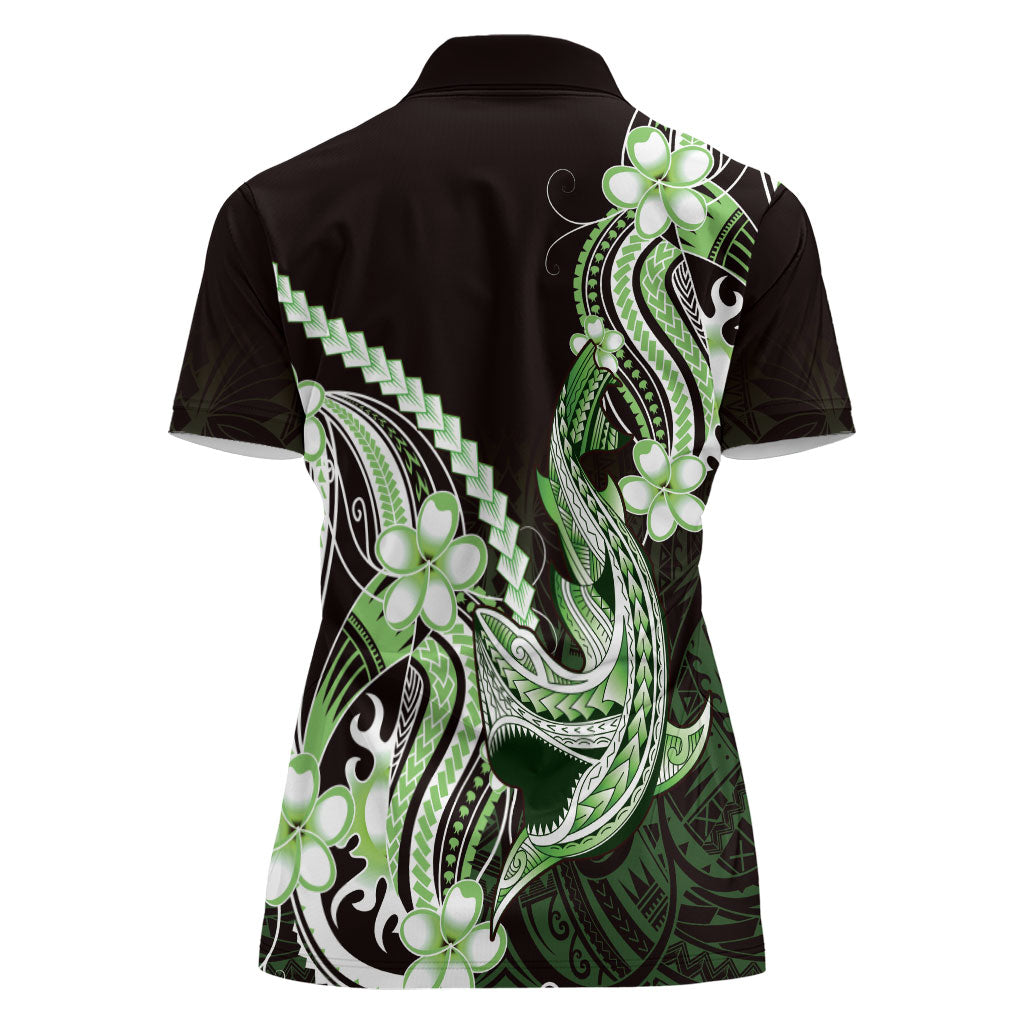 Green Black Aloha Hawaii Women Polo Shirt Polynesian Shark Tattoo Plumeria LT14 - Polynesian Pride