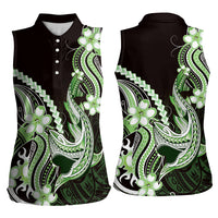 Green Black Aloha Hawaii Women Sleeveless Polo Shirt Polynesian Shark Tattoo Plumeria LT14 - Polynesian Pride
