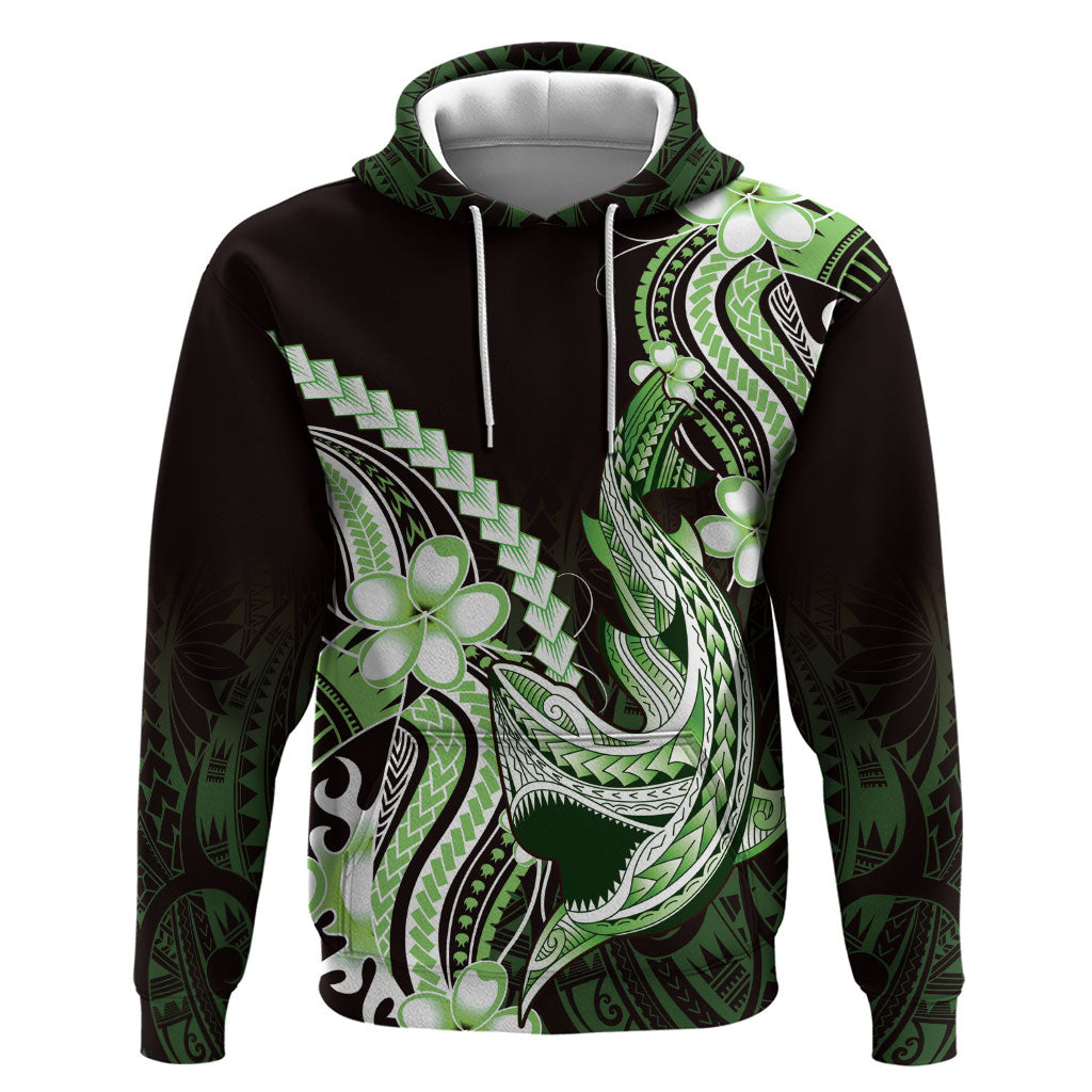 Green Black Aloha Hawaii Zip Hoodie Polynesian Shark Tattoo Plumeria