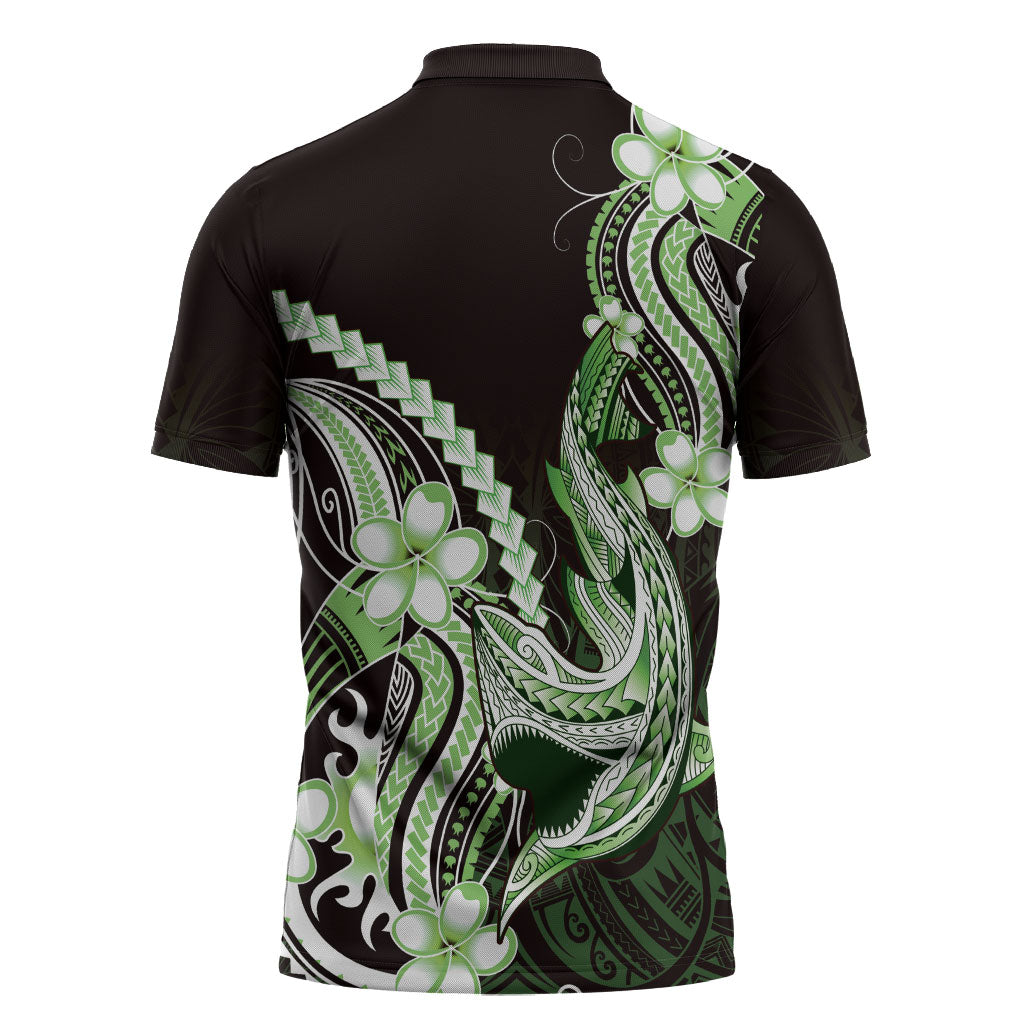 Green Black Aloha Hawaii Zipper Polo Shirt Polynesian Shark Tattoo Plumeria LT14 - Polynesian Pride
