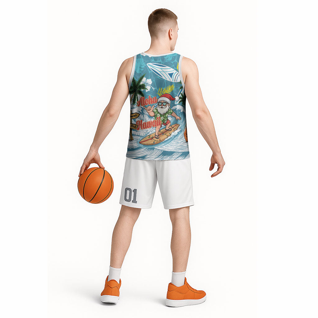Hawaii Summer Christmas Basketball Jersey Surfing Santa Shaka Catch The Wave LT14 - Polynesian Pride