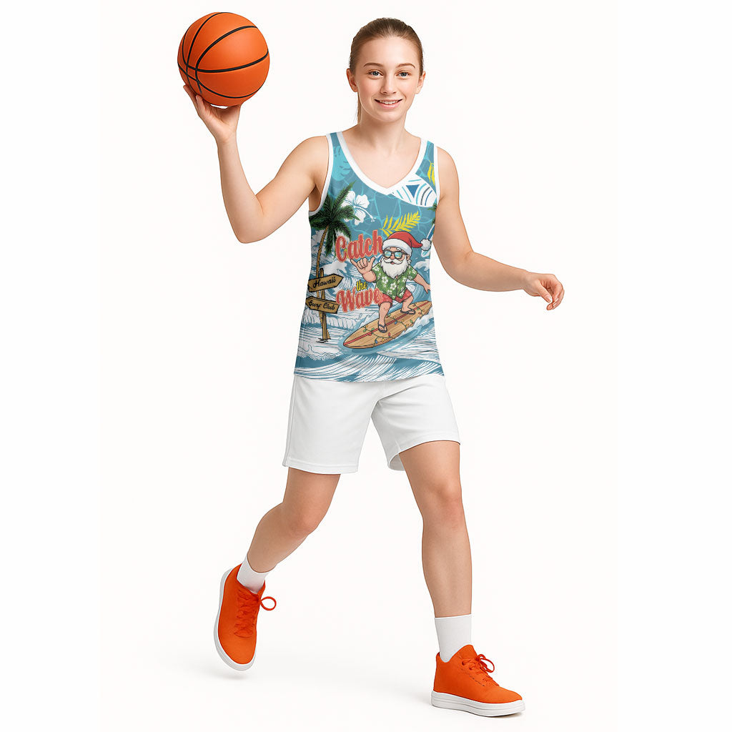 Hawaii Summer Christmas Basketball Jersey Surfing Santa Shaka Catch The Wave LT14 - Polynesian Pride