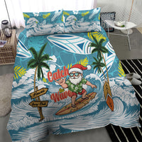 Hawaii Summer Christmas Bedding Set Surfing Santa Shaka Catch The Wave