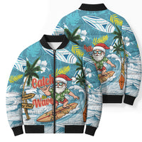 Hawaii Summer Christmas Bomber Puffer Jacket Surfing Santa Shaka Catch The Wave