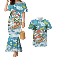 Hawaii Summer Christmas Couples Matching Mermaid Dress and Hawaiian Shirt Surfing Santa Shaka Catch The Wave LT14 Teal - Polynesian Pride