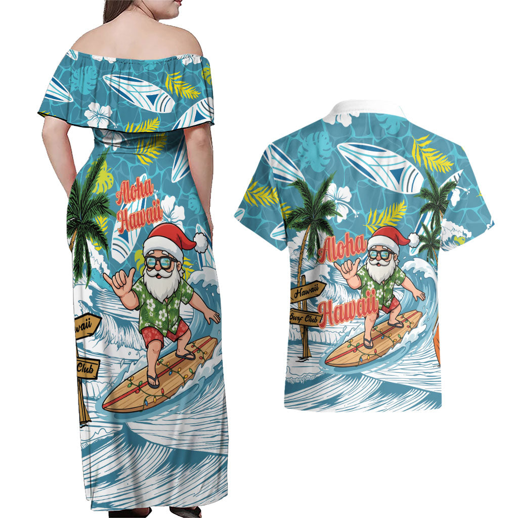 Hawaii Summer Christmas Couples Matching Off Shoulder Maxi Dress and Hawaiian Shirt Surfing Santa Shaka Catch The Wave LT14 - Polynesian Pride