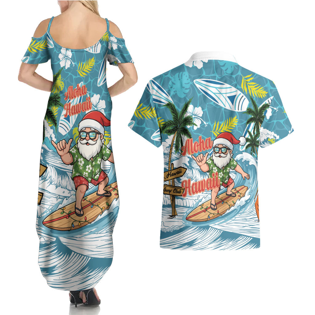 Hawaii Summer Christmas Couples Matching Summer Maxi Dress and Hawaiian Shirt Surfing Santa Shaka Catch The Wave LT14 - Polynesian Pride